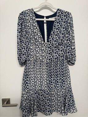 Navy & White Floral V-Neck Mini Dress